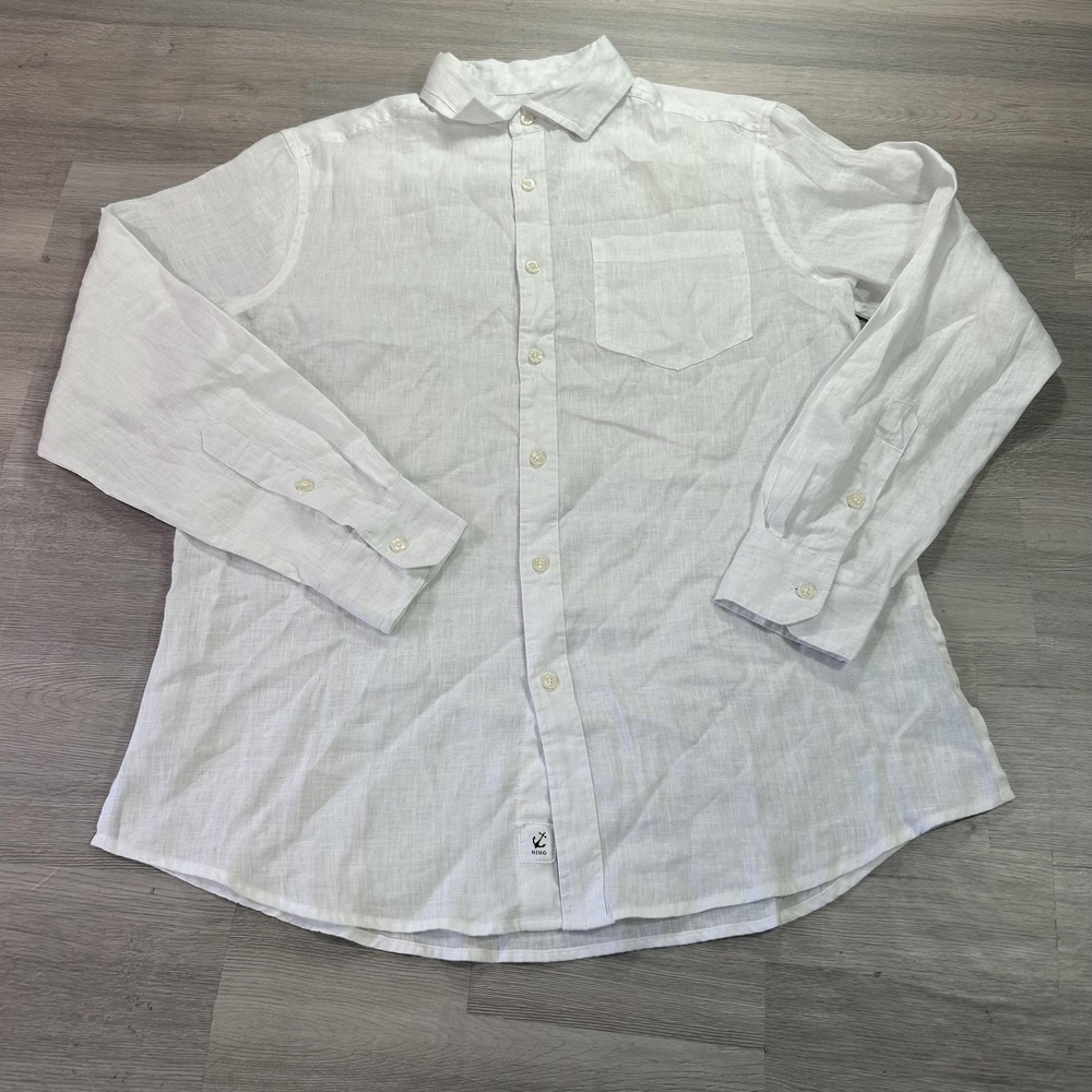 HIHO Shirt Mens Small White Linen Long Sleeve Button Up Lightweight Casual